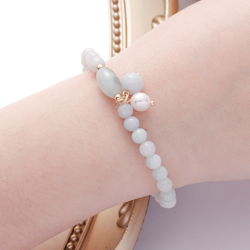 Elegant Jade and Freshwater Pearl Sterling Silver Bracelet by Planderful Collection