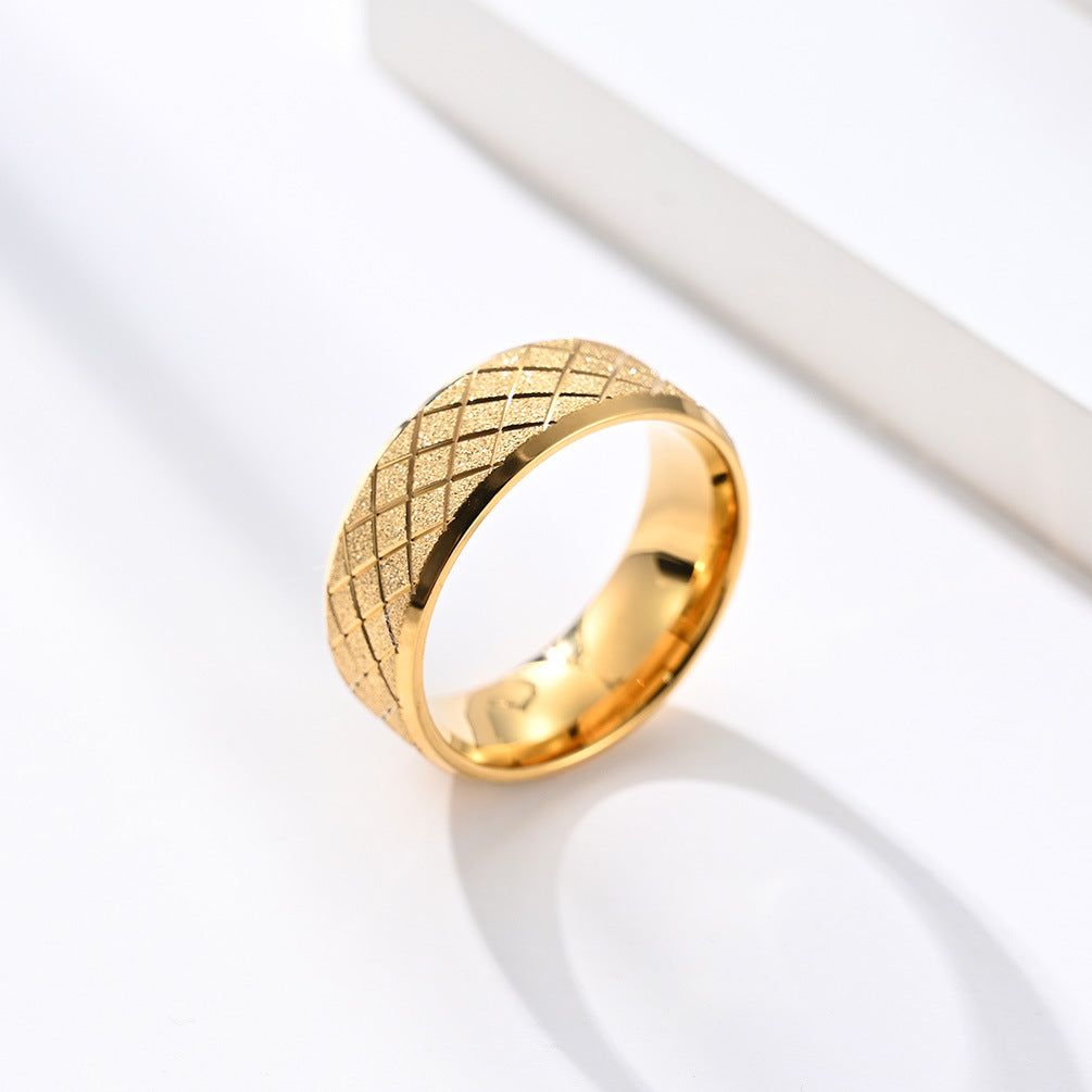 Simple Style New Rhombus Line Matte Hipster Ring for Men and Women