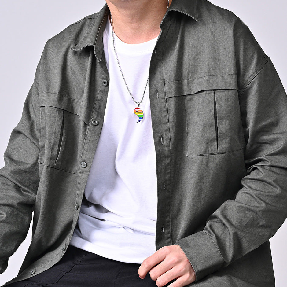 New Rainbow Tai Chi Yin Yang Fish Couple Pendant Necklace