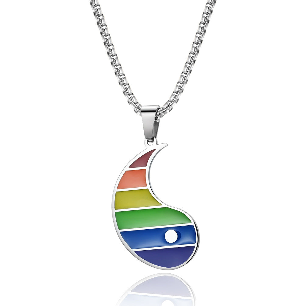 New Rainbow Tai Chi Yin Yang Fish Couple Pendant Necklace