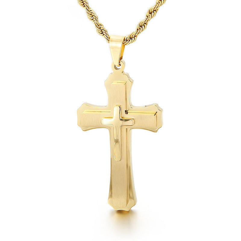 Stylish Stainless Steel Cross Pendant Necklace for Men – European and American Design