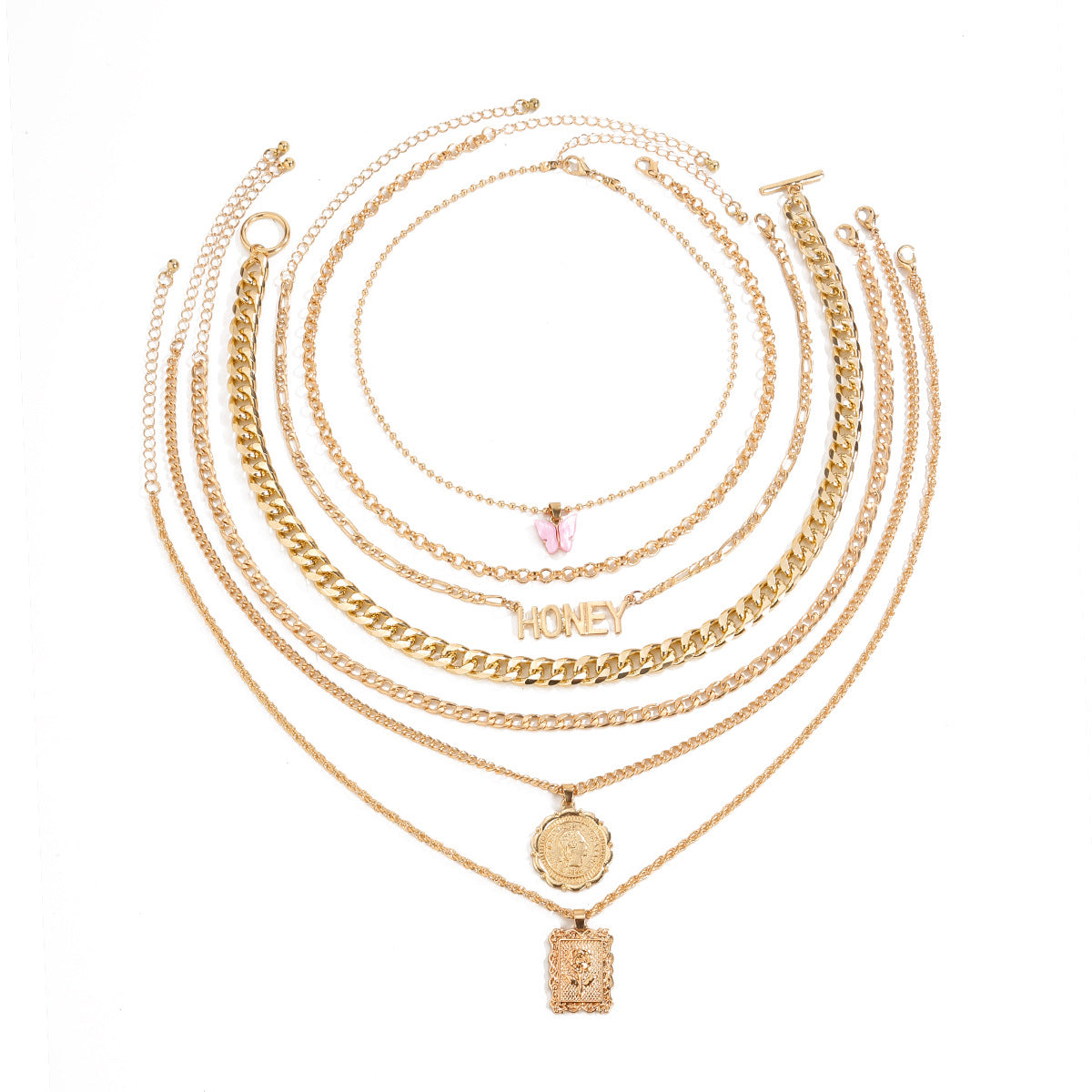 Planderful Vienna Verve Personalized Geometric Portrait Necklace For Women With Bold Butterfly Fringe Statement