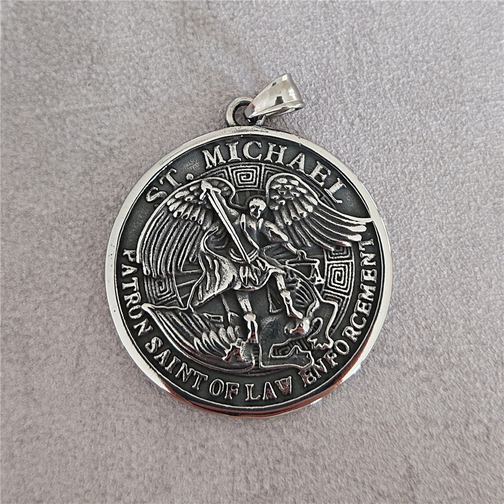 Planderful Ares Greek Mythology Pendant Retro Titanium Steel Round Card Necklace Unisex Protection Statement
