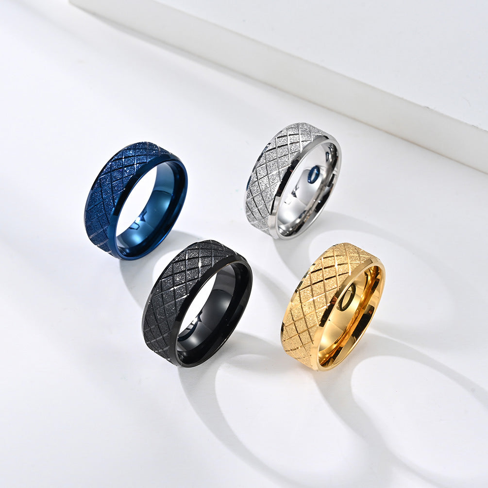 New Rhombus Line Matte Hipster Titanium Steel Ring for Men