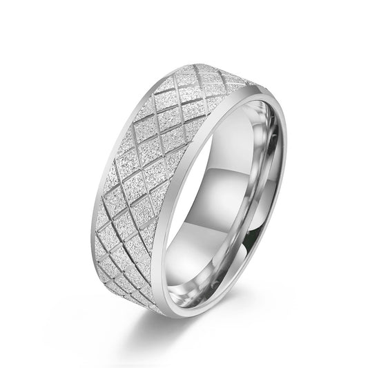 New Rhombus Line Matte Hipster Titanium Steel Ring for Men