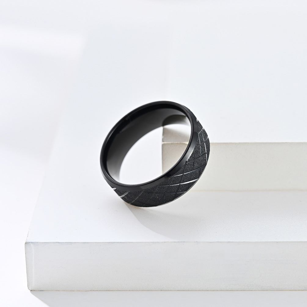 Simple Style New Rhombus Line Matte Hipster Ring for Men and Women