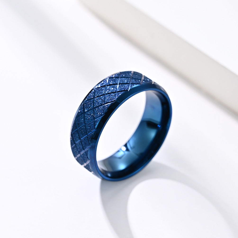 New Rhombus Line Matte Hipster Titanium Steel Ring for Men