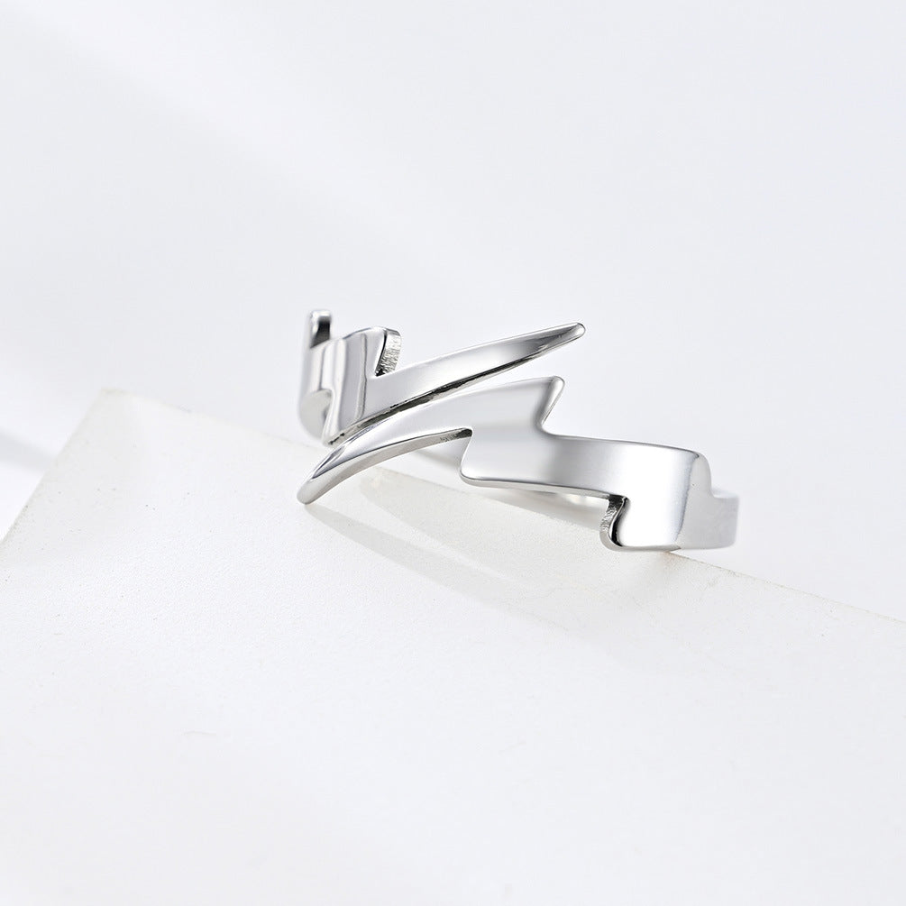 Japanese And Korean Minimalist Style Lightning Opening Hipster Index Finger Ring Neutral Jewelry For Men And Women