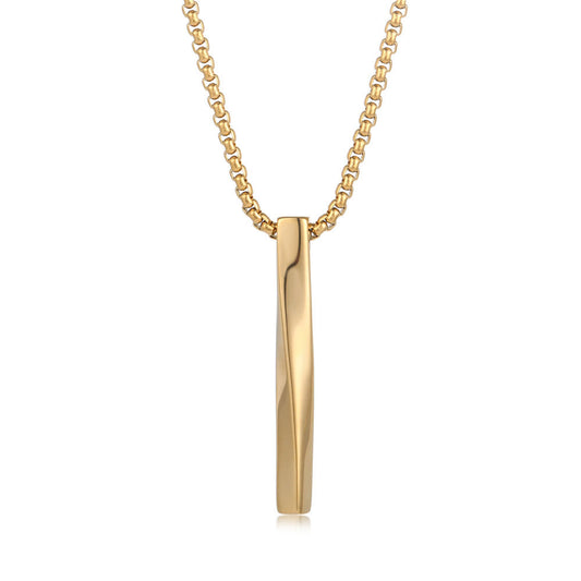 Modern Twisted Titanium Steel Square Bar Pendant Necklace for Unisex Fashion