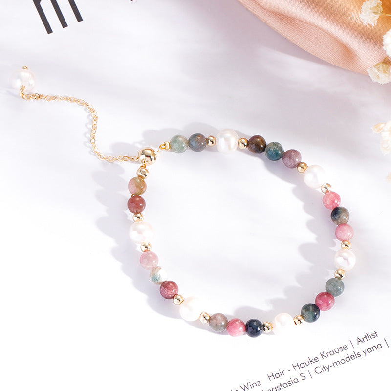 Fortune's Favor Sterling Silver Bracelet with Tourmaline, Freshwater Pearl, and Colorful Crystal