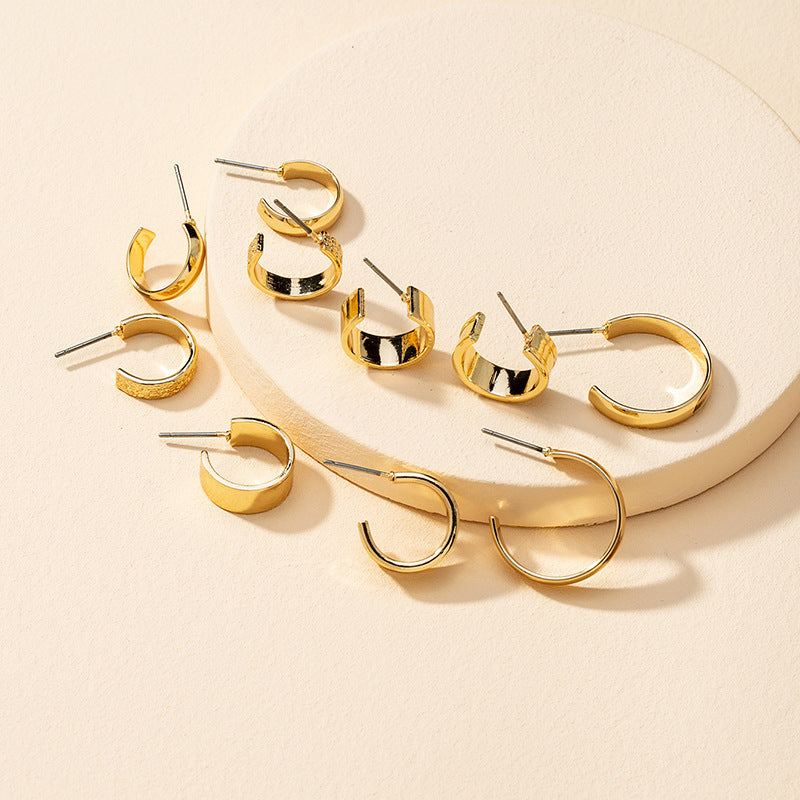 European & American Chic Metal C-Shaped Earrings Set - Vienna Verve Collection