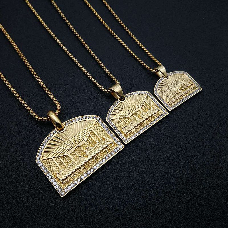 Planderful Everyday Genie Hip Hop Titanium Steel Gold Plated Zircon Pendant Necklace For Men