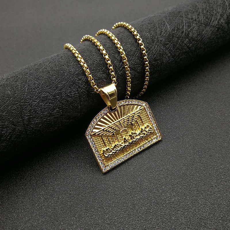 Planderful Everyday Genie Hip Hop Titanium Steel Gold Plated Zircon Pendant Necklace For Men