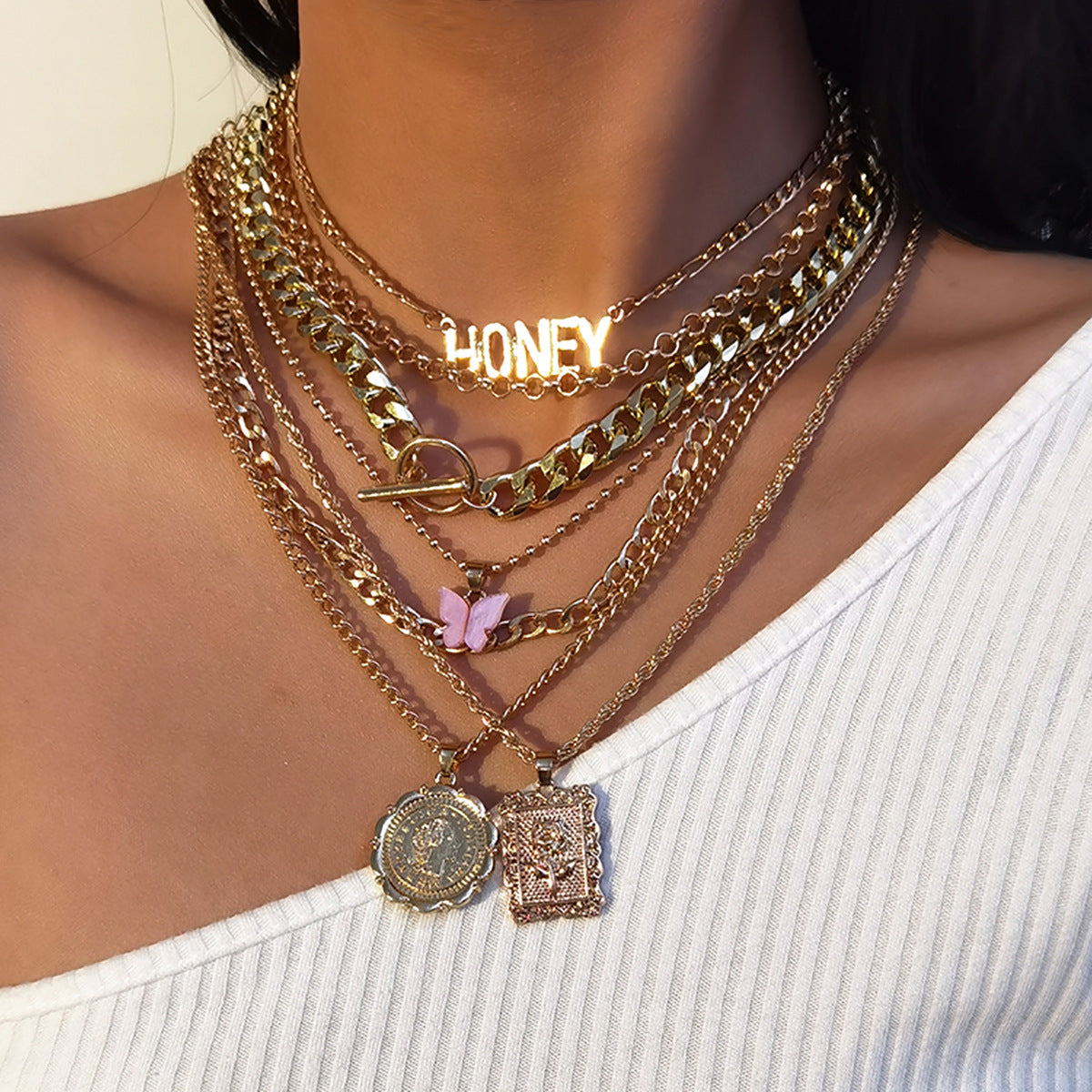 Planderful Vienna Verve Personalized Geometric Portrait Necklace For Women With Bold Butterfly Fringe Statement