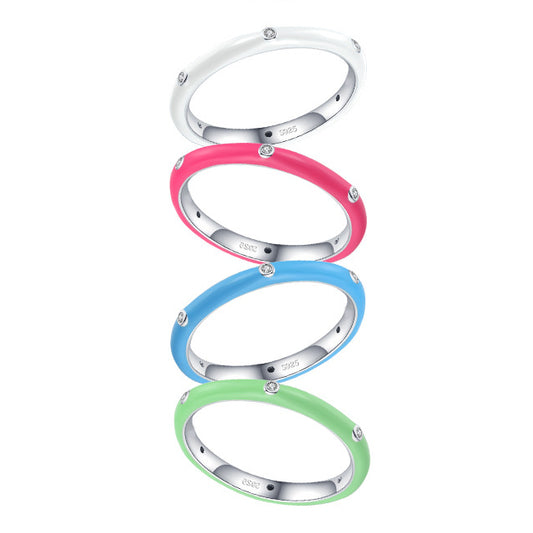 Minimalist Multicolor Enamel Glue Texture S925 Silver Ring for Women