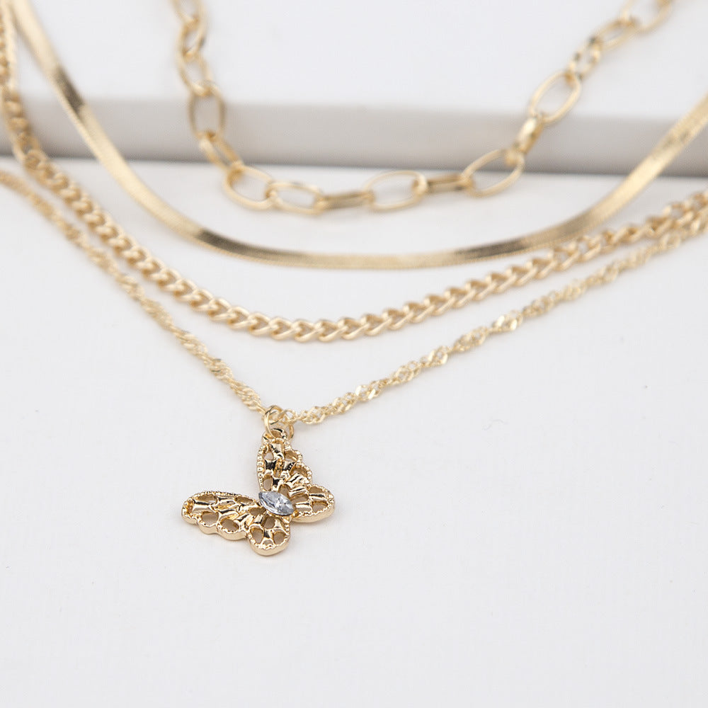 Europe and The United States Simple Butterfly and Snake Bone Chain Flower Necklace