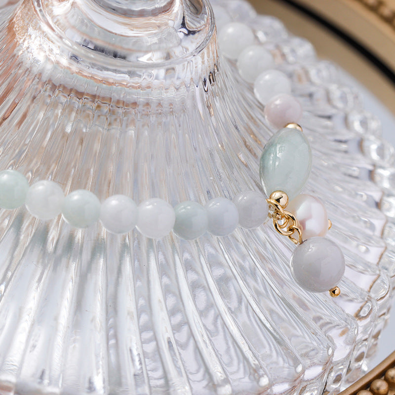 Elegant Jade and Freshwater Pearl Sterling Silver Bracelet by Planderful Collection