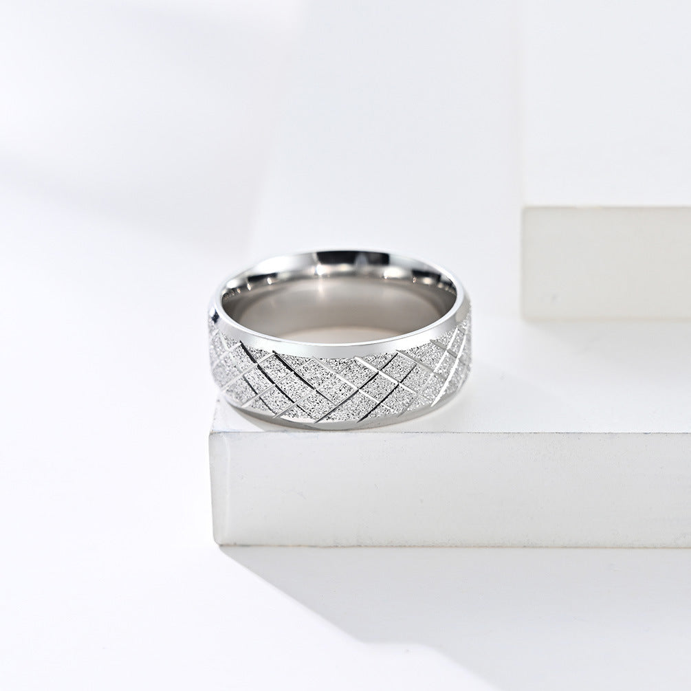 Simple Style New Rhombus Line Matte Hipster Ring for Men and Women