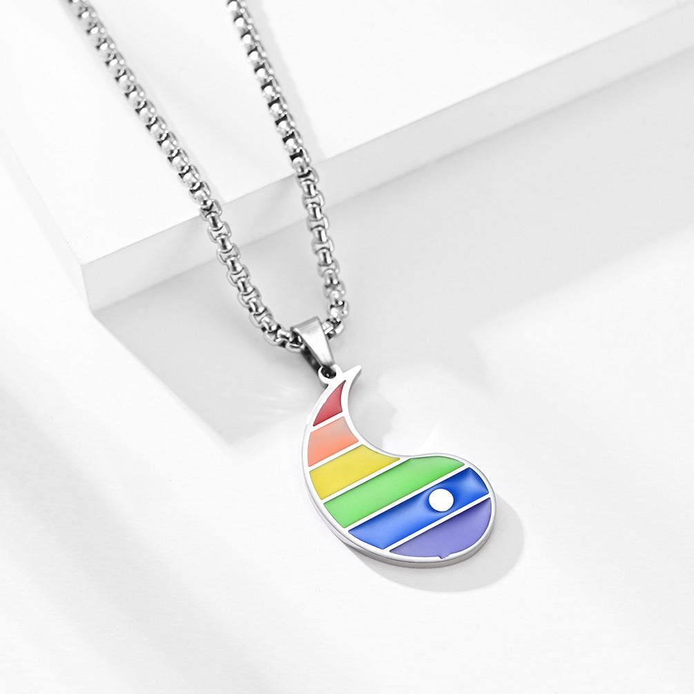 New Rainbow Tai Chi Yin Yang Fish Couple Pendant Necklace