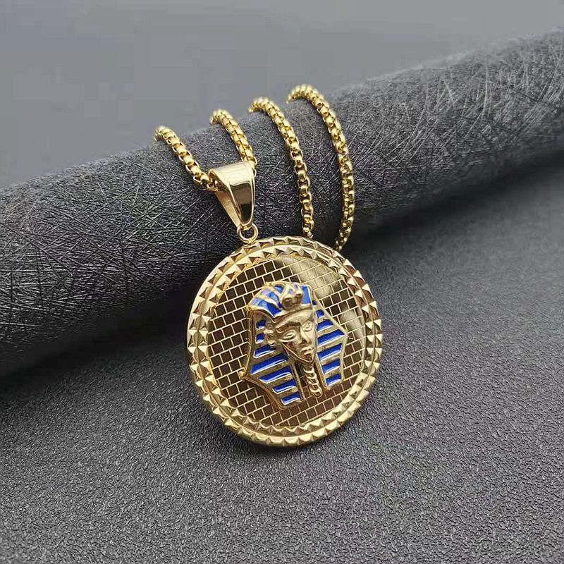 Planderful Hip Hop Jewelry Titanium Gold Plated Egyptian Pharaoh Pendant Necklace For Bold Urban Fashion Fans