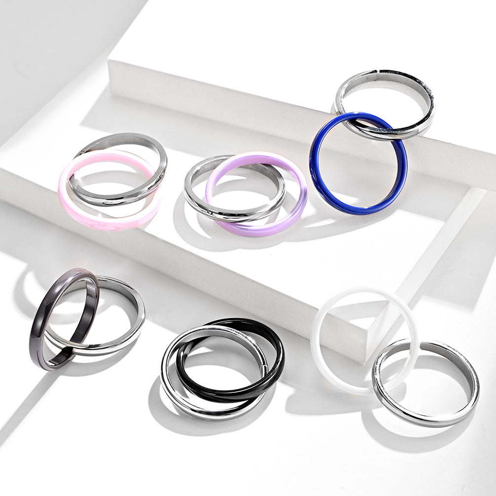 Stainless Steel Buckle Ceramic Double Ring Double – Cross Two-Color