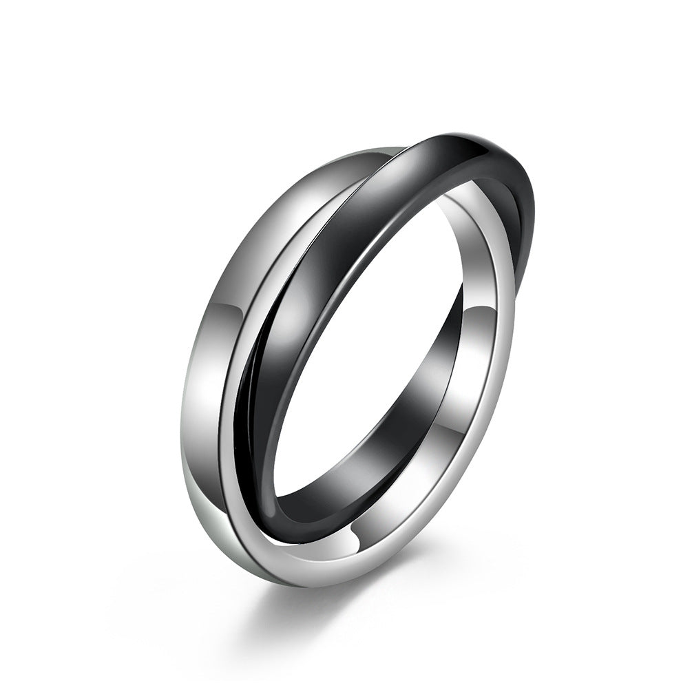 Stainless Steel Buckle Ceramic Double Ring Double – Cross Two-Color