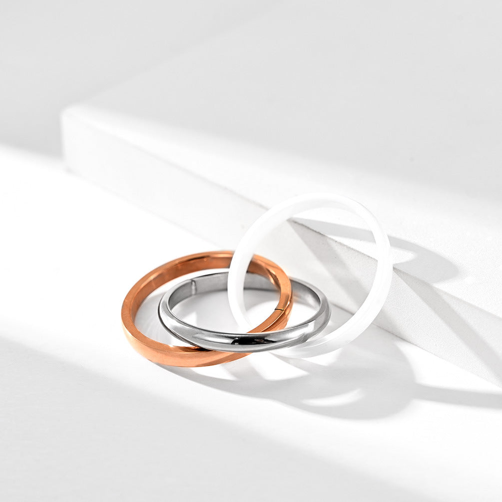Stainless Steel Ceramic Three-Ring Three-Color Gender-Neutral Interlocking Three