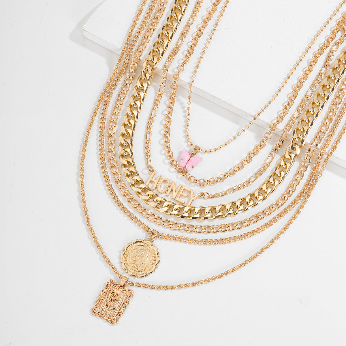 Planderful Vienna Verve Personalized Geometric Portrait Necklace For Women With Bold Butterfly Fringe Statement