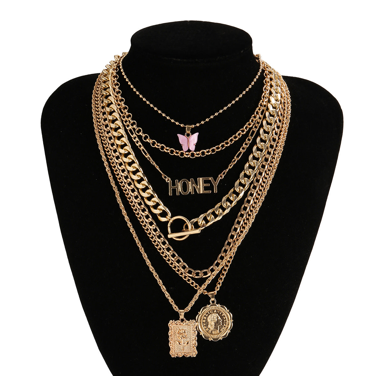 Planderful Vienna Verve Personalized Geometric Portrait Necklace For Women With Bold Butterfly Fringe Statement