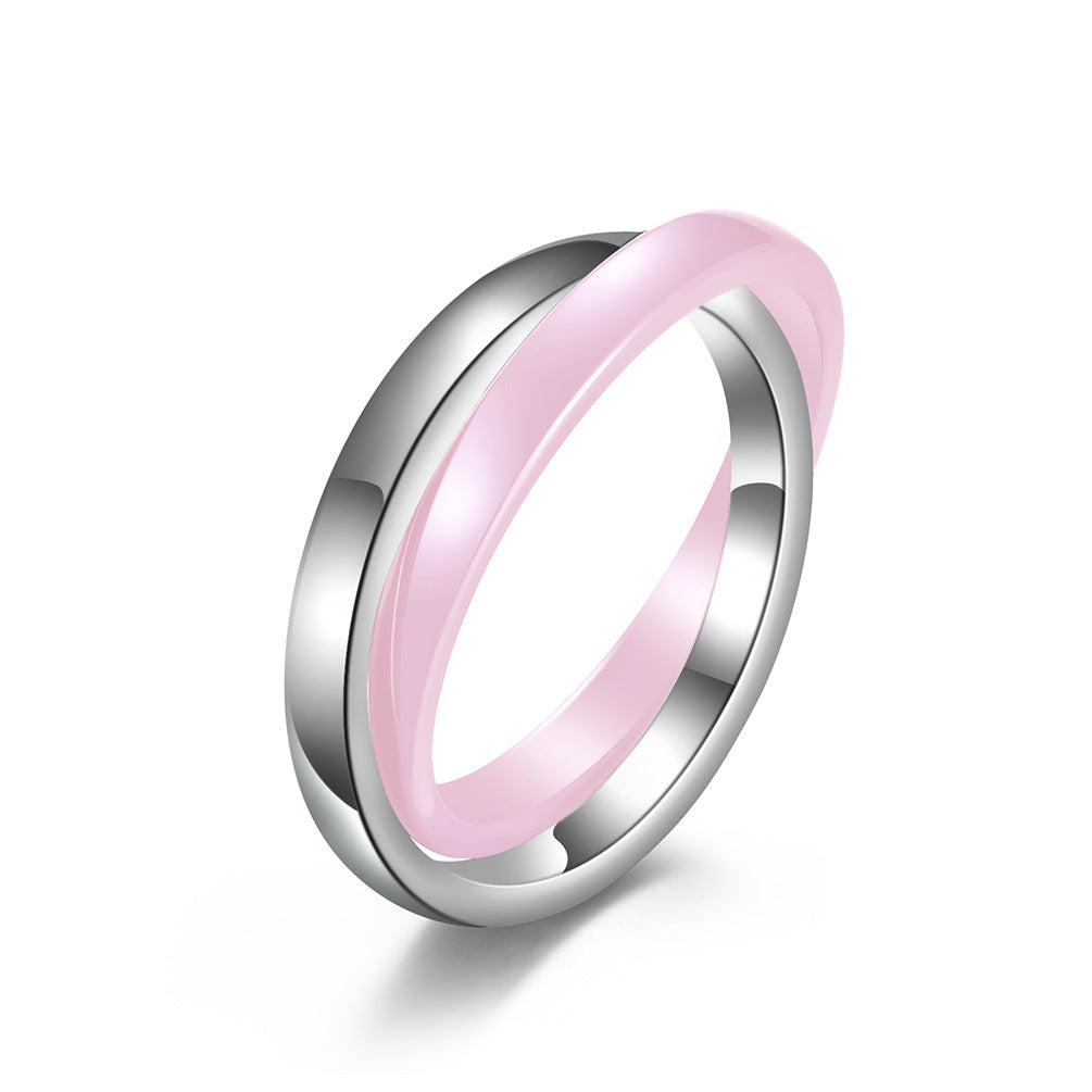 Stainless Steel Buckle Ceramic Double Ring Double – Cross Two-Color