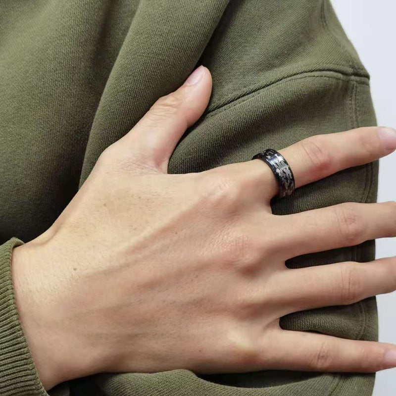 Military Men's Titanium Steel Camouflage Ring Set - Wholesale Lot