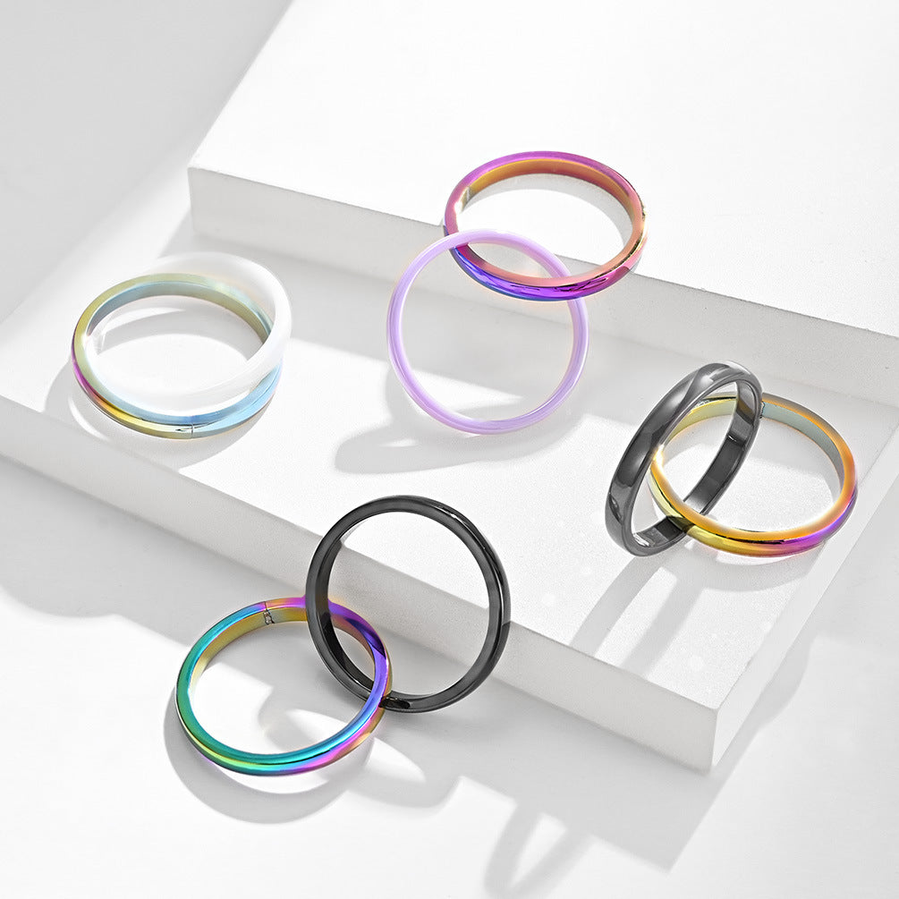 Stainless Steel Ceramic Double Ring Double Two-Color Interlocking Single