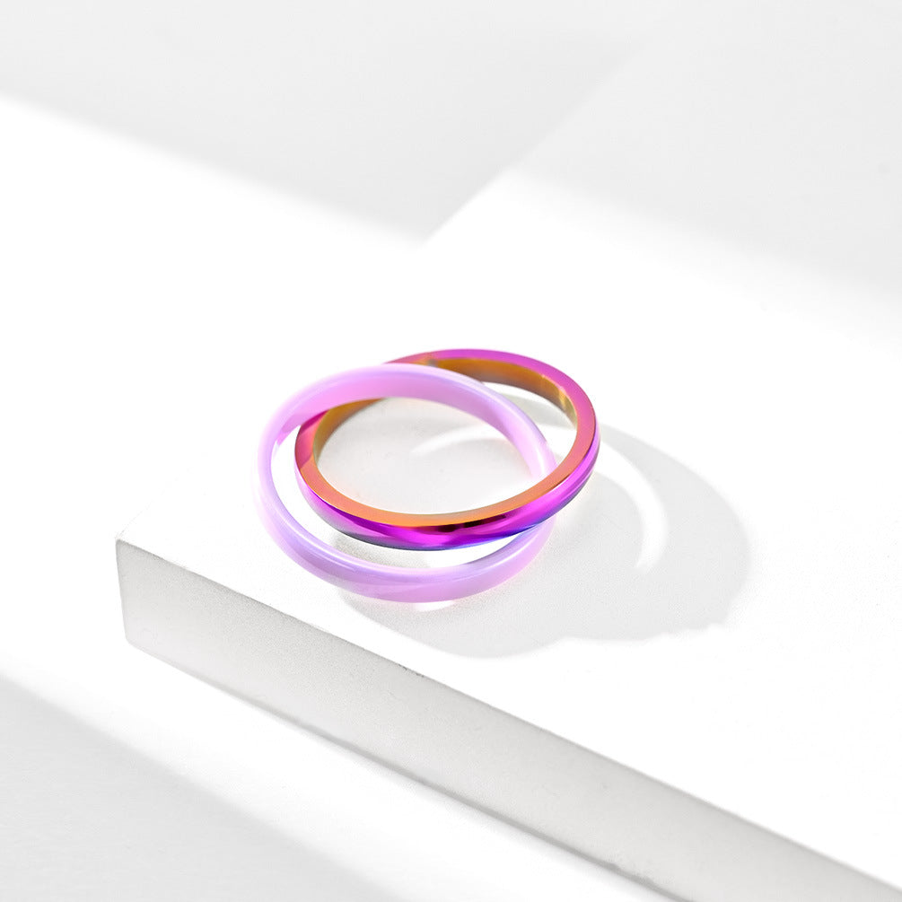 Stainless Steel Ceramic Double Ring Double Two-Color Interlocking Single