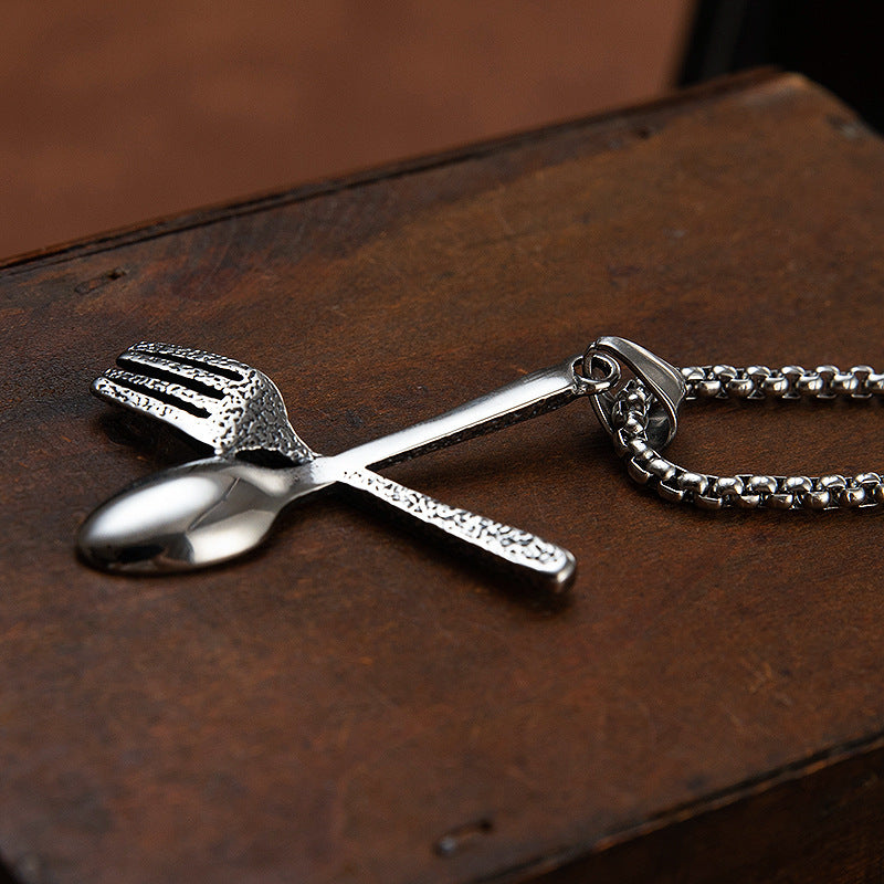 Planderful Titanium Spoon Fork Pendant For Unisex Hipster Tableware Durable Statement Jewelry
