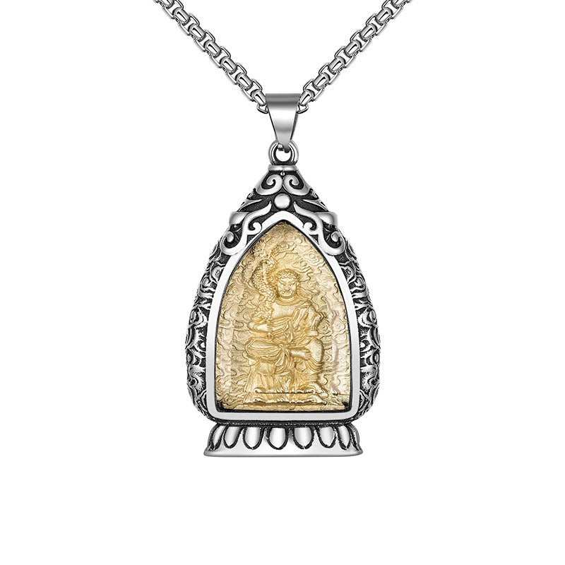Steel Necklace – Vintage Men’s Natal Amulet With Eight Patron Saints Of The Zodiac
