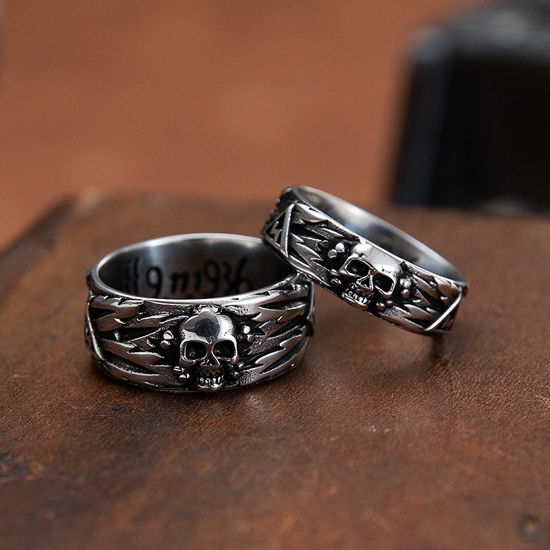Planderful Skull Couple Ring Stainless Steel Men Unisex Cross Emblem Durable Protection Statement Jewelry