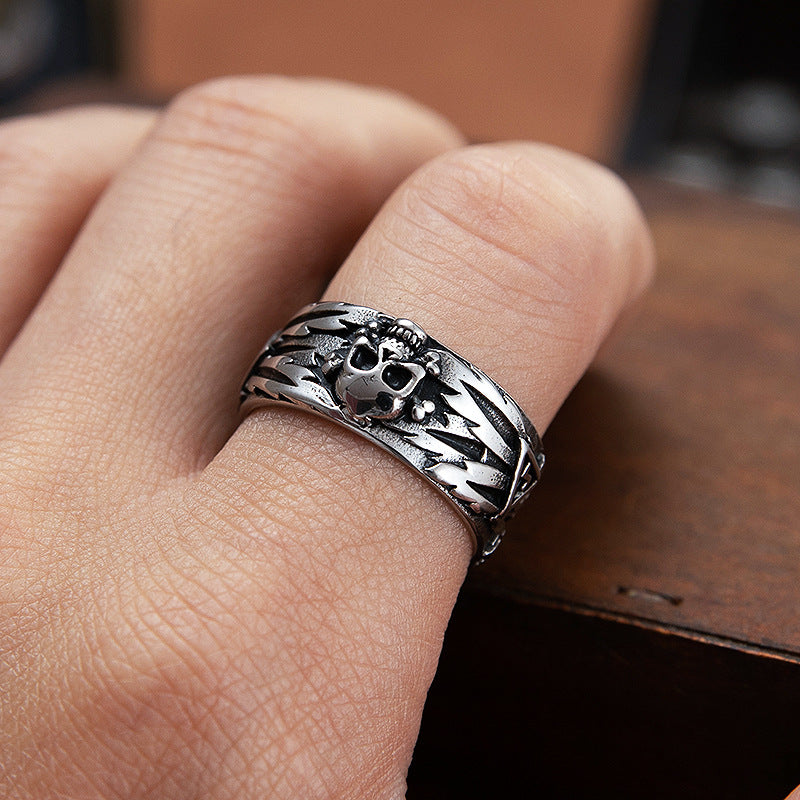 Planderful Skull Couple Ring Stainless Steel Men Unisex Cross Emblem Durable Protection Statement Jewelry