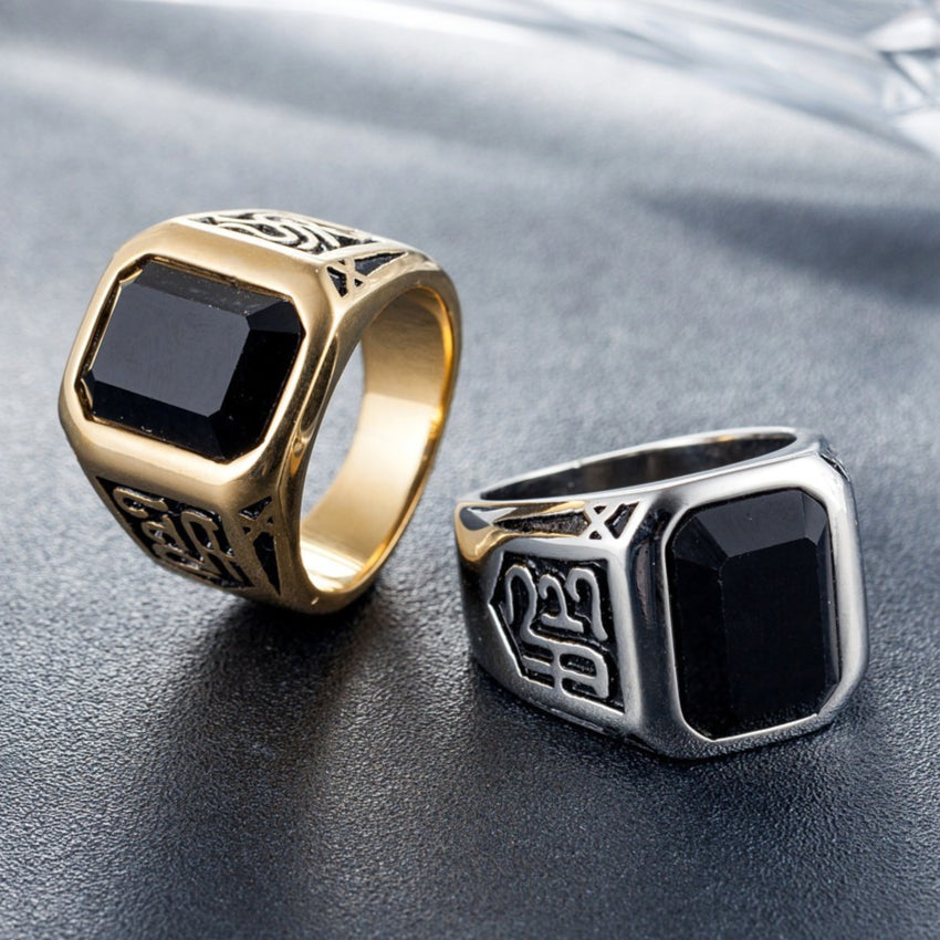 Planderful Titanium Steel Ring For Men Unisex Retro Black Stone Protection Statement Everyday Genie