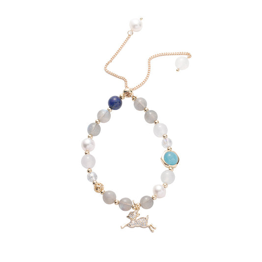 Moonstone and Freshwater Pearl Sterling Silver Bracelet