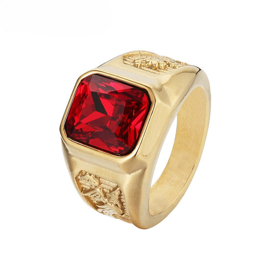 Planderful Dragon And Phoenix Zircon Ring Gold Plated Steel Unisex Fashion Jewelry For Protection And Style