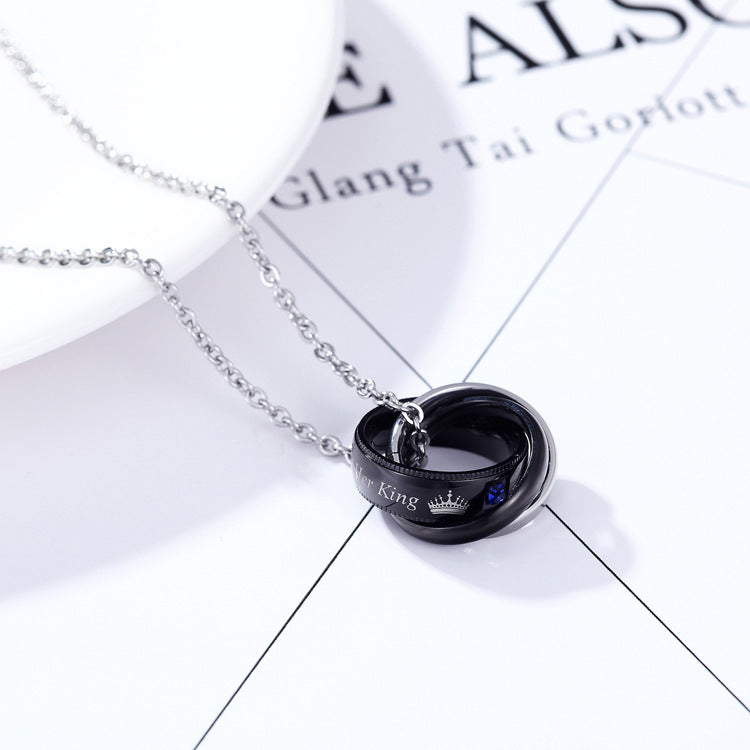 1. Planderful Three Rings Pendant Necklace for Couples in Stainless Steel with Zircon Crown Motif