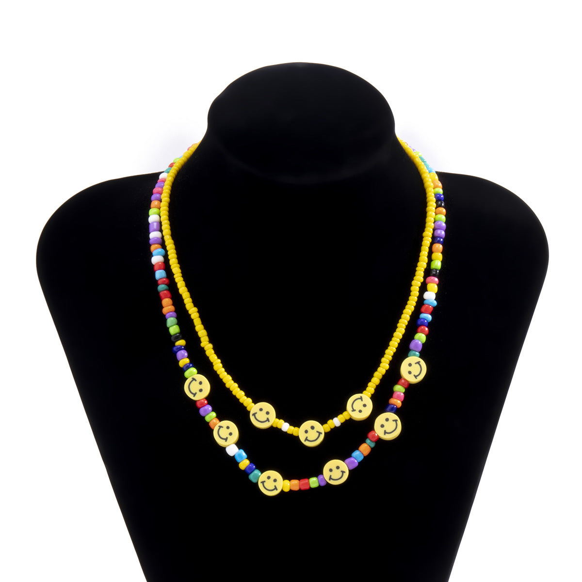 Planderful Vienna Verve Necklace For Women Geometric Beaded Jewelry With Colorful Smileys And Punk Edge