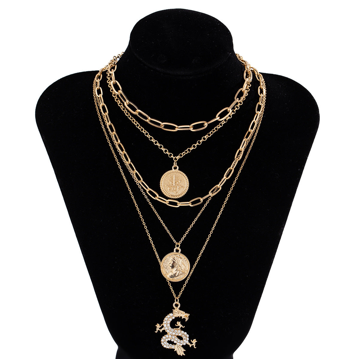 Planderful Dragon Necklace For Women Vienna Verve Multi Layer Geometric Pendant With Zircon Statement