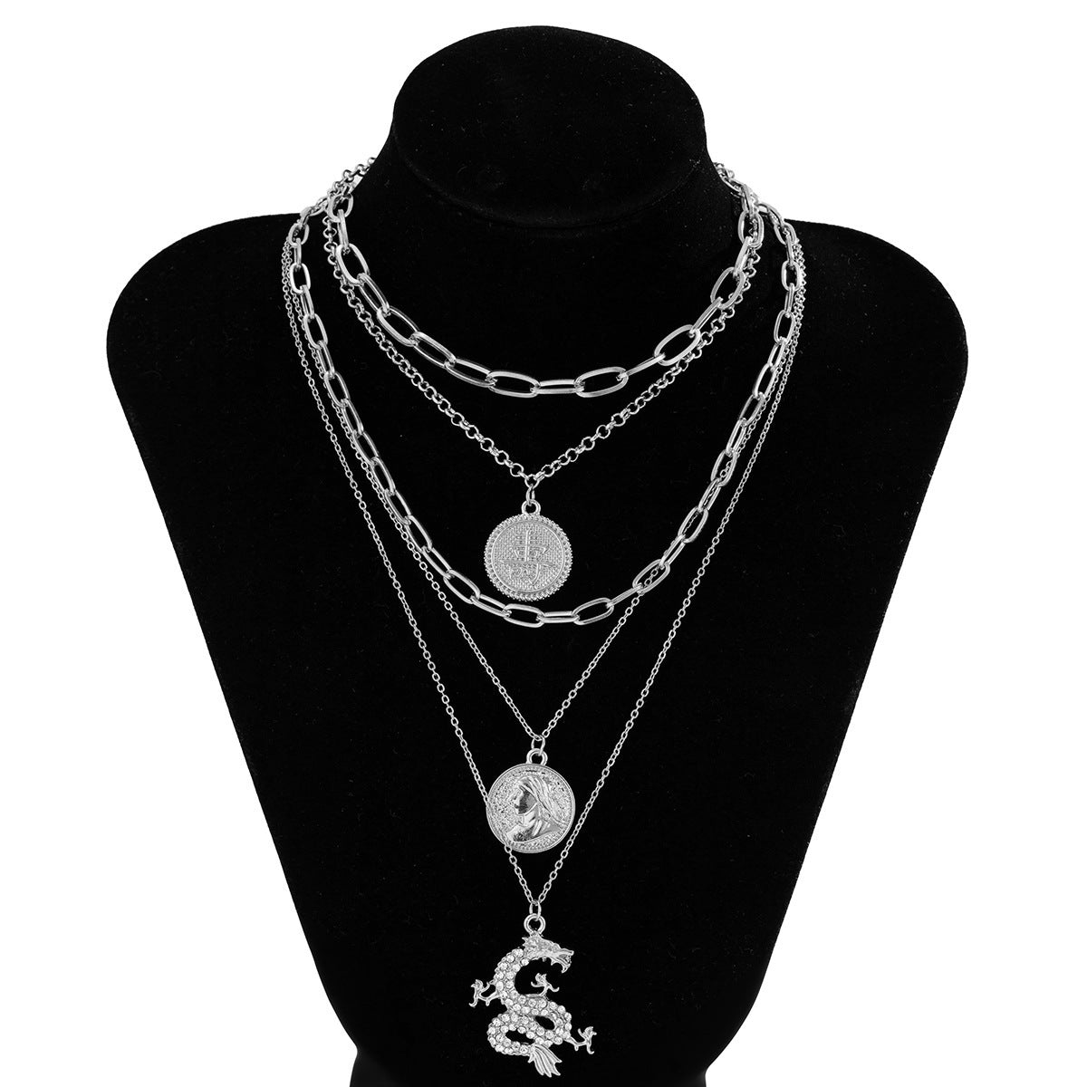 Planderful Dragon Necklace For Women Vienna Verve Multi Layer Geometric Pendant With Zircon Statement