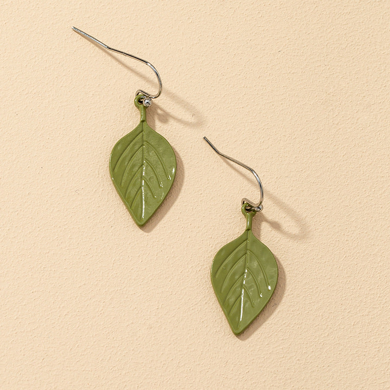 Green Leaf Earrings and Necklace Set with Cross-Border Retro Charm