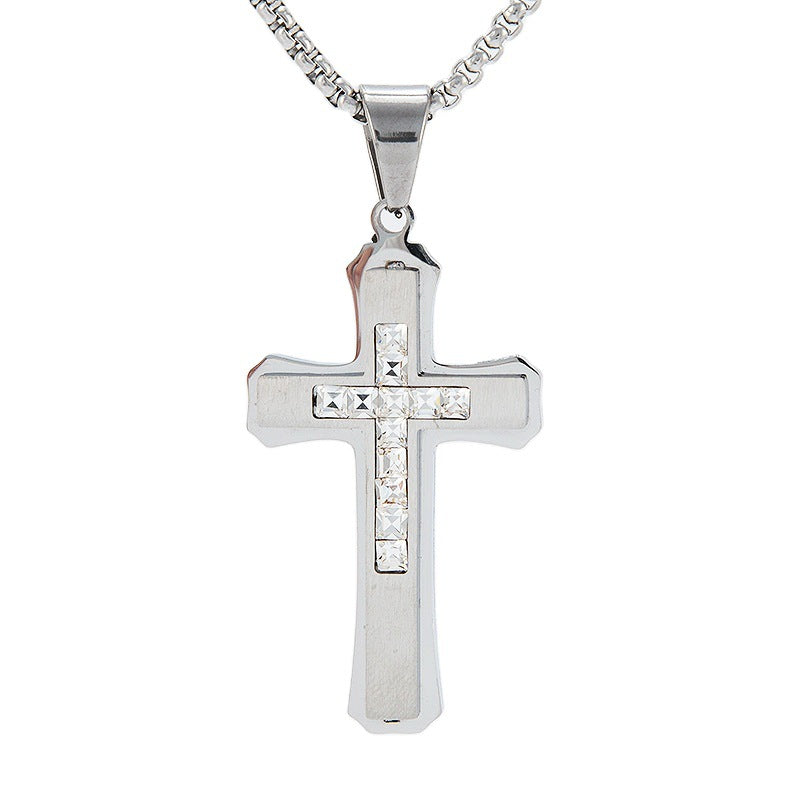 Planderful Double Layer Cross Pendant For Men Unisex Titanium Steel Punk Trend Protection Statement