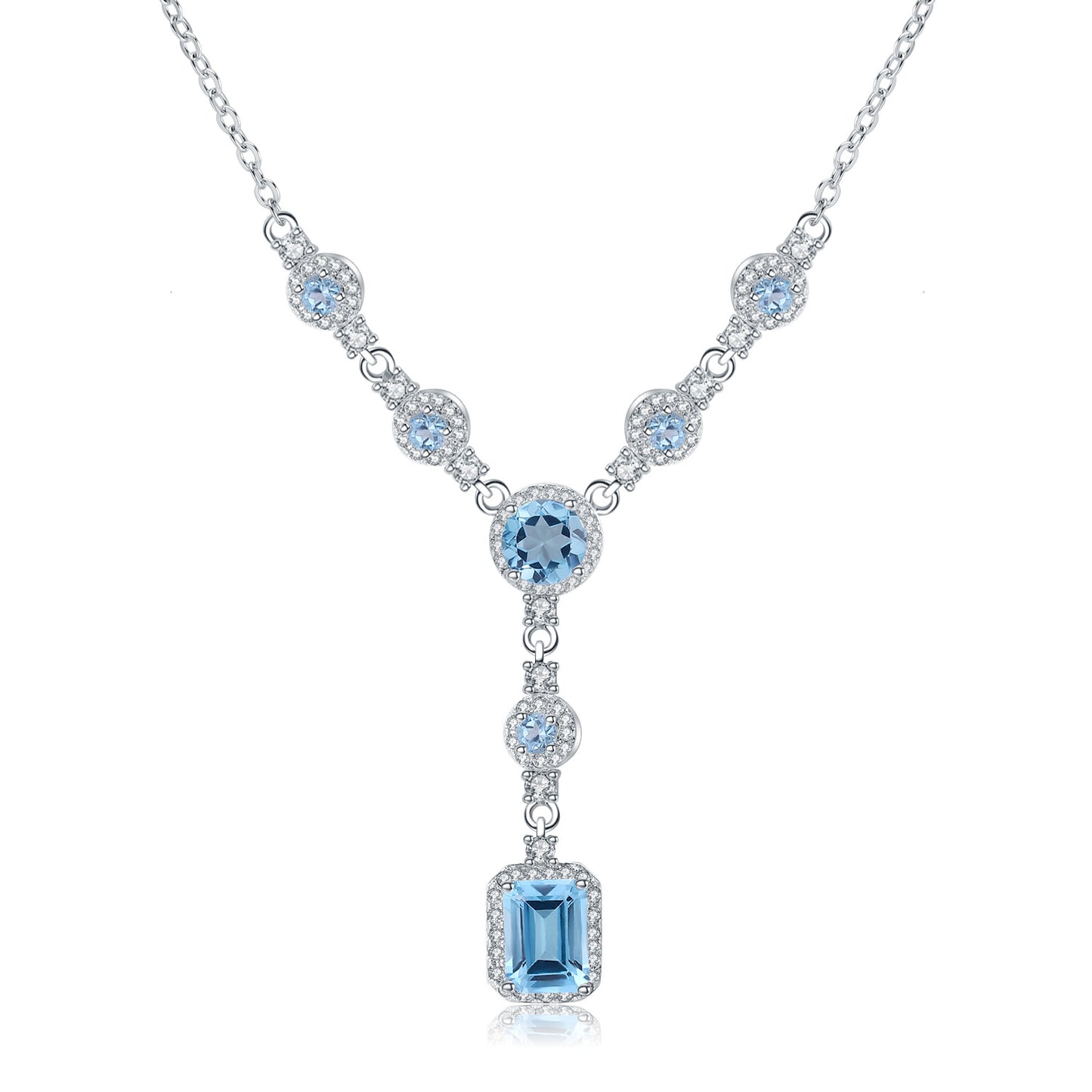 Banquet Jewelry Emerald Cut Natural Gemstones Tassels Silver Necklace