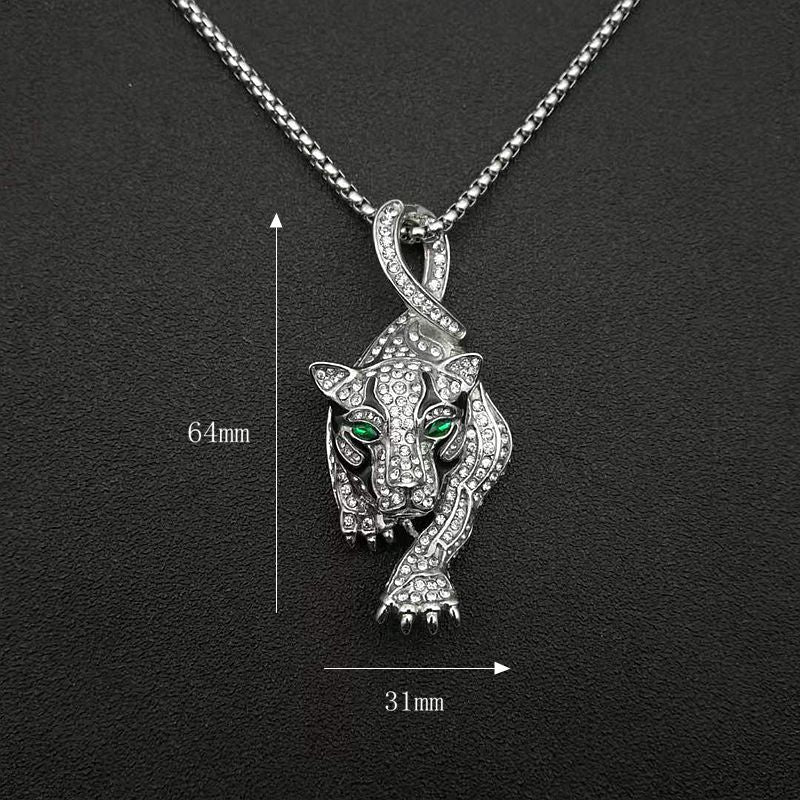 Planderful Leopard Head Pendant Necklace For Hip Hop Style Rhinestone Oil Drip Design Gold Plated Steel