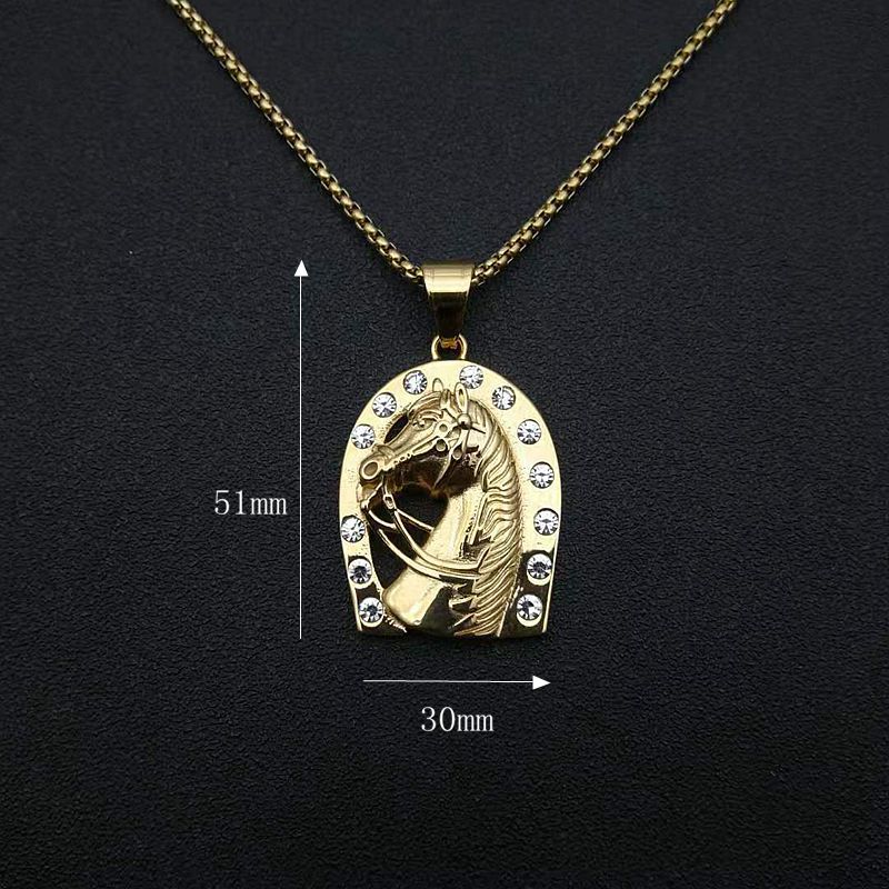 Planderful Bold Hip Hop Jewelry Necklace Color-Preserving Gold-Plated Zircon Horse Head Pendant For Urban Fashion Lovers