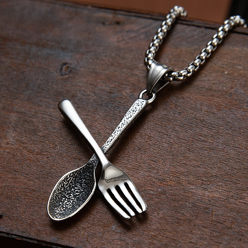 Planderful Titanium Spoon Fork Pendant For Unisex Hipster Tableware Durable Statement Jewelry